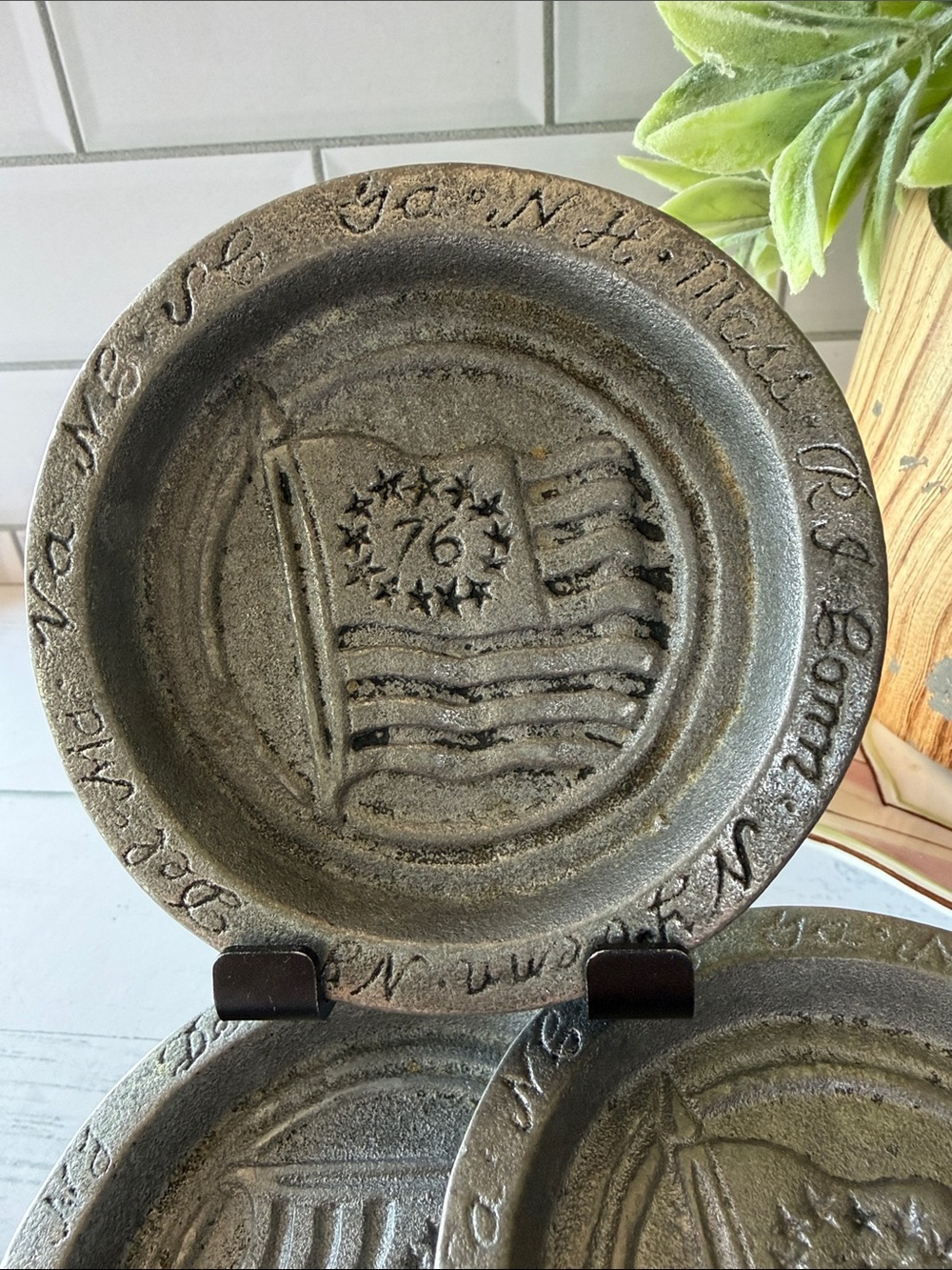 Decorative 1776 Flag Embossed Pewter coasters